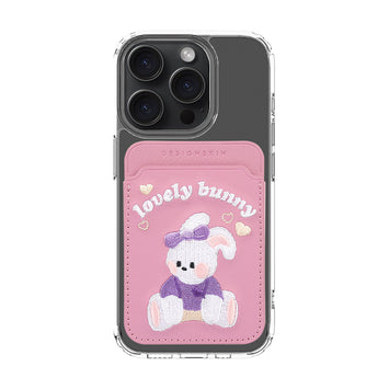 MAGSAFE RETRO EMBROIDERY WALLET - PINK/BUNNY/PINK (MAGSAFE LEATHER POCKET)