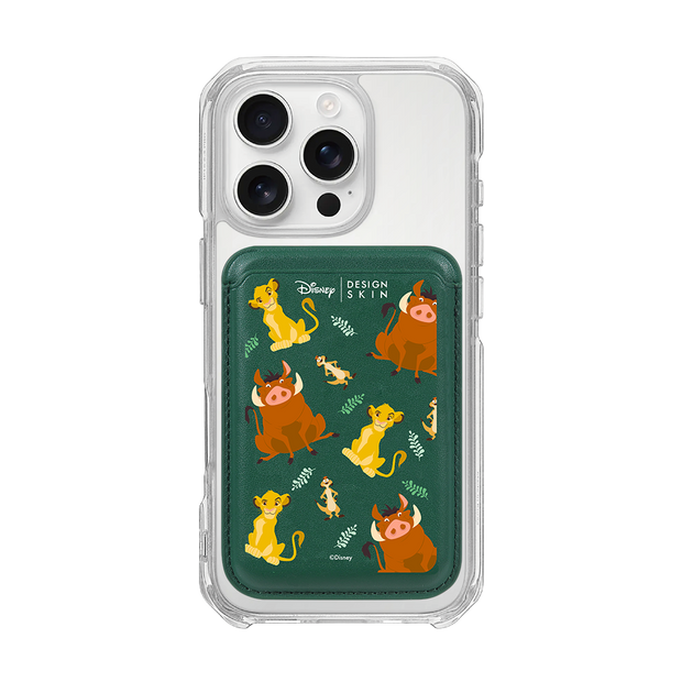 [DISNEY] THE LION KING - PATTERN SIMBA FRIENDS/GREEN (MAGSAFE LEATHER POCKET)