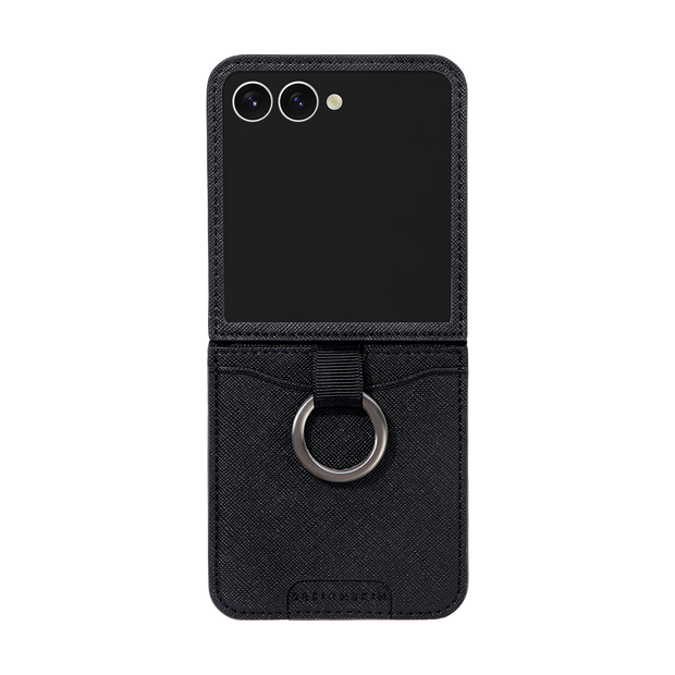 RING GRIP POCKET CASE - SAFFIANO/BLACK (RING GRIP POCKET CASE) (Galaxy Z Flip7)