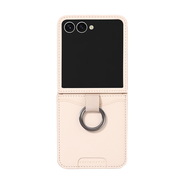 RING GRIP POCKET CASE - SAFFIANO/IVORY (RING GRIP POCKET CASE) (Galaxy Z Flip7)
