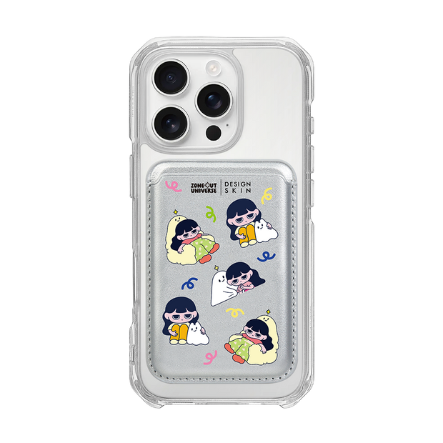 MUNG GIRL - PATTERN MUNG GIRL AND BLANKY / SILVER/SILVER (MAGSAFE LEATHER POCKET)