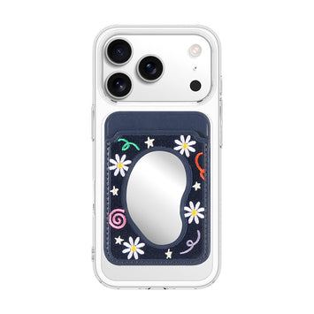 Magsafe stretch Mirror embroidery card pocket-Midnight Daisy