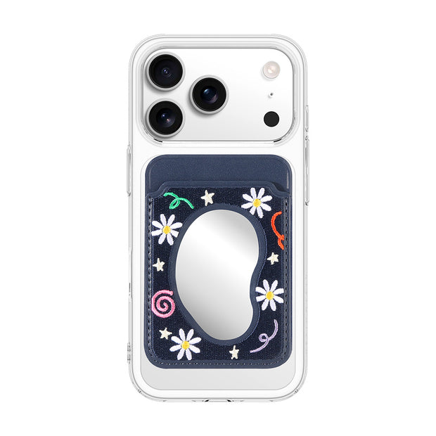 Magsafe stretch Mirror embroidery card pocket-Midnight Daisy
