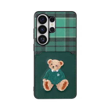 EMBROIDERY CARD POCKET PHONE CASE(CLASSIC)-GREEN/BEAR/GREEN (EMBROIDERY CASE)