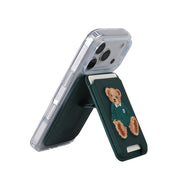 Magsafe Embroidery stand leather pocket(classic)-green/bear/GREEN