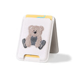 Magsafe Embroidery stand leather pocket(classic)-ivory/bear/IVORY