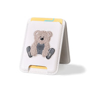 Magsafe Embroidery stand leather pocket(classic)-ivory/bear/IVORY